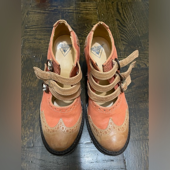 John Fluevog East End Kitchener triple strap mary janes brown/dark pink - Picture 5 of 6